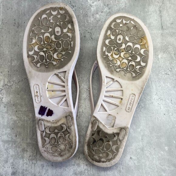 Coach Landon Pink White Stripe Jelly Bow Thong Flip Flop Sandals Women Size 8B - Picture 9 of 10